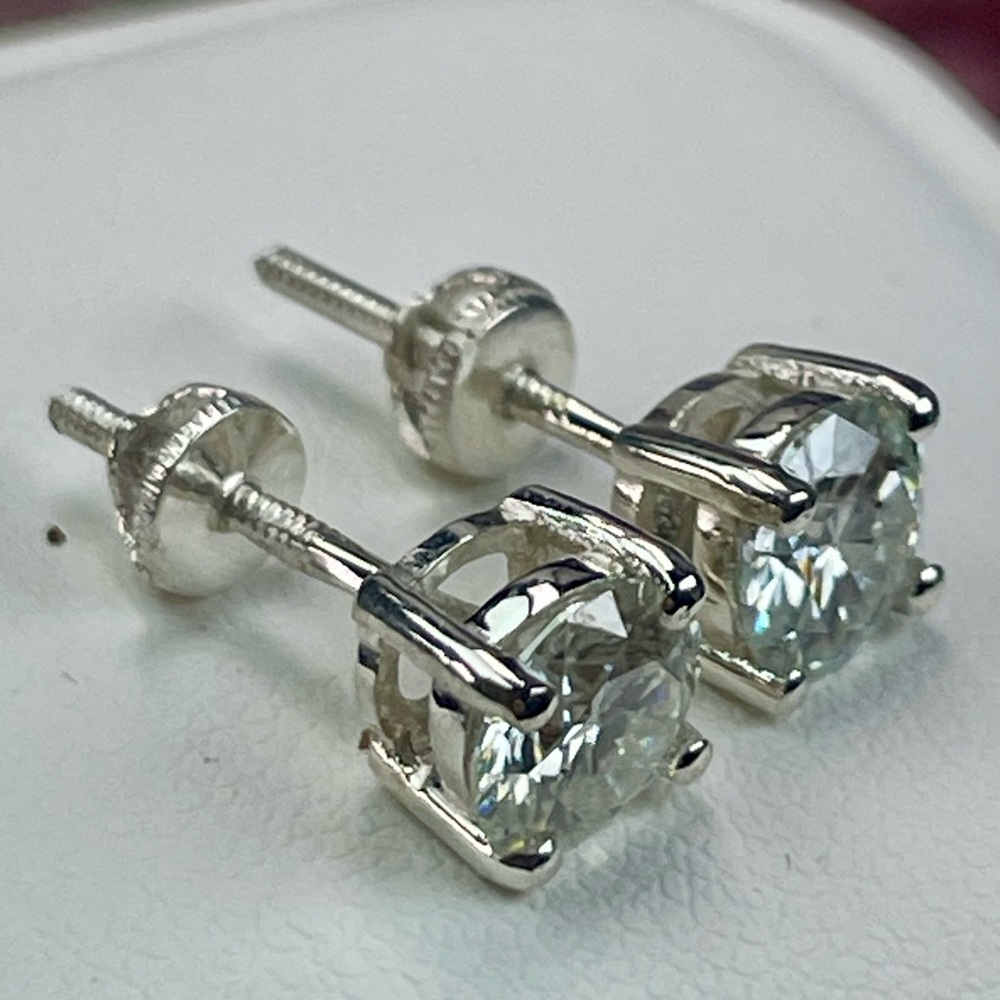 SpecDeal‼️2ct Diamond Certified Studs 14k on 925 Silver Earrings. Screw-back